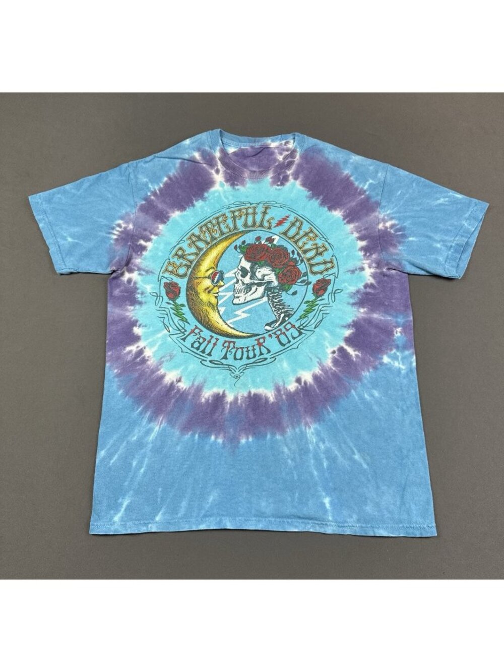 Rare Vintage Y2K Grateful Dead Liquid Blue Tie Dye Skull Moon Art Band Tee Promo